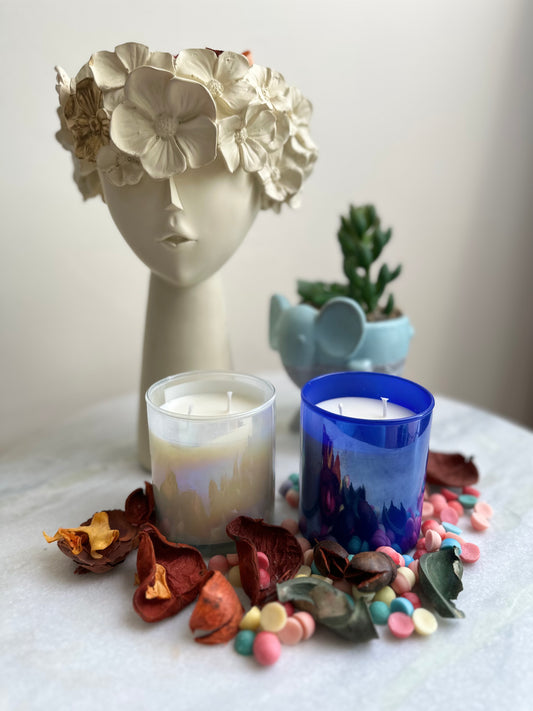 Blue lustre candle jar